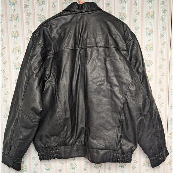 Interstate Leather Bomber Jacket MENS SIZE XL black biker quilted lining pockets - Picture 2 of 4